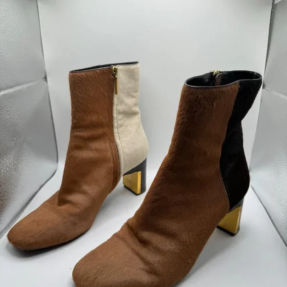 Rosetta Getty Calf Hair Two Tone Heeled Boots - Picture 1 of 4